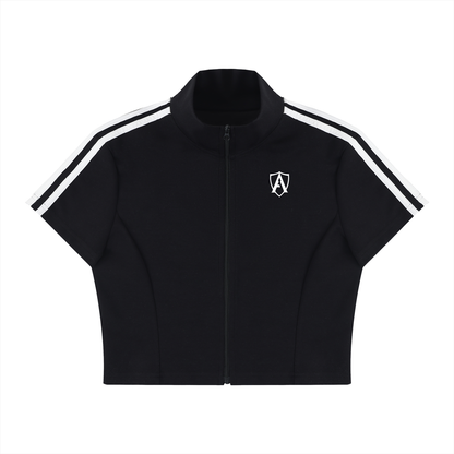 Women's Cropped Full Zip Short Sleeve T-Shirt